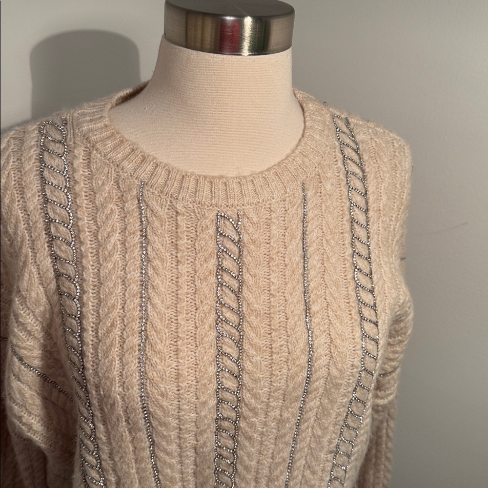 🪩 ZARA Rhinestone Embellished Jewel Openwork Knit Sweater